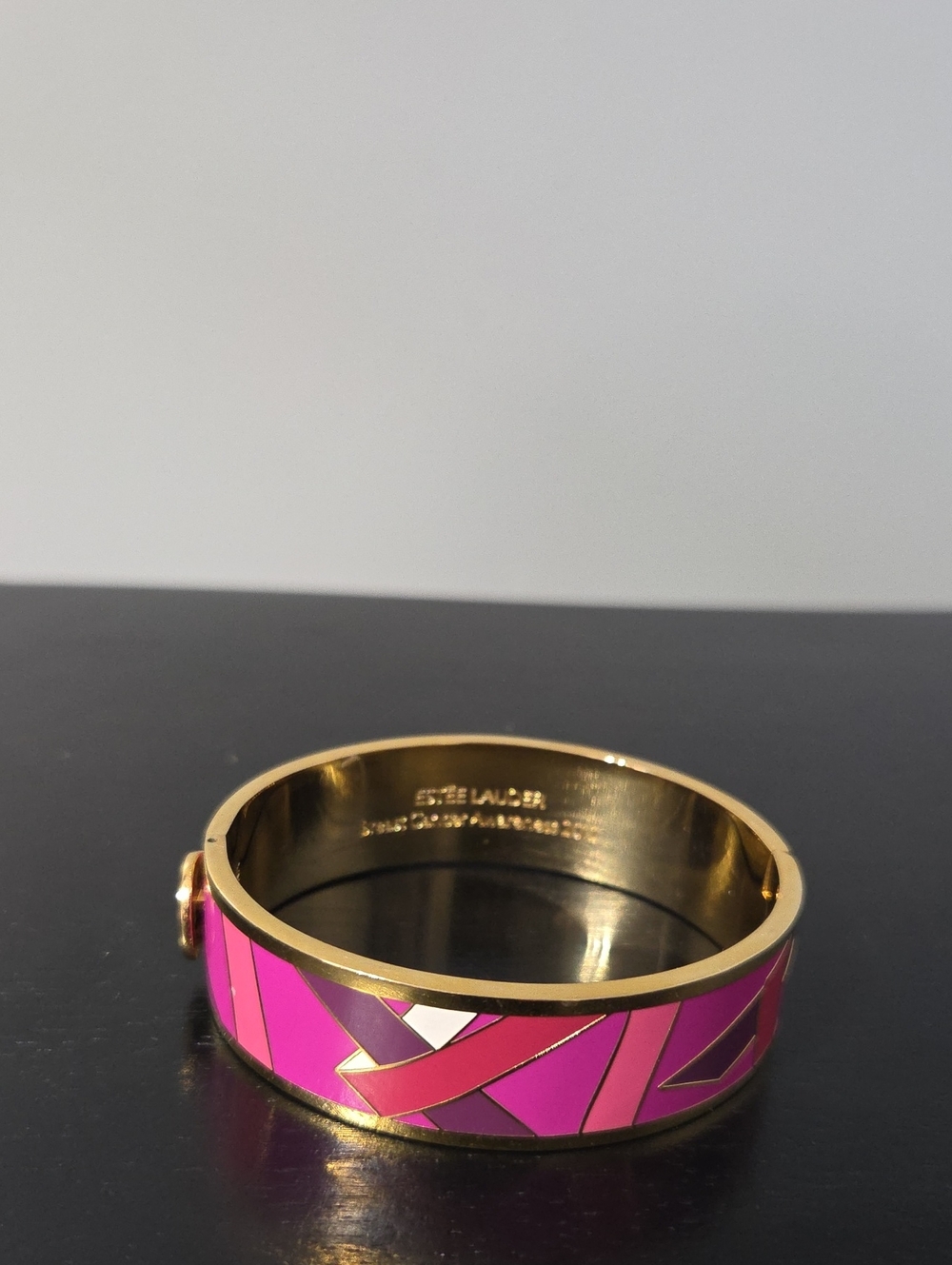 Estee Lauder Gold-Tone Pink Geometric Enamel Bracelet (Breast Cancer Awareness)